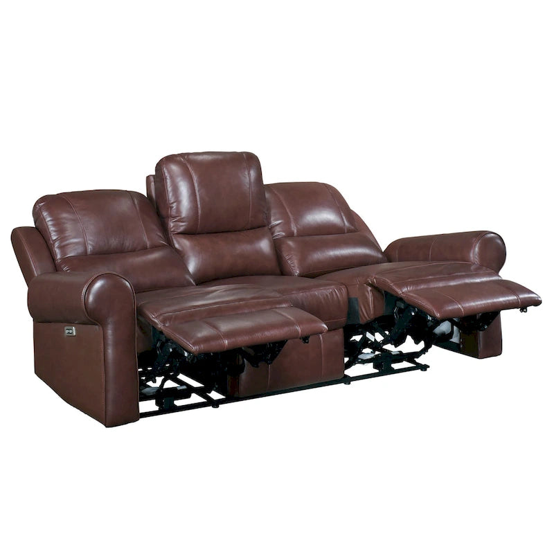 Canapé inclinable électrique double Michael de 208 cm (82 pouces), port USB, cuir pleine fleur marron