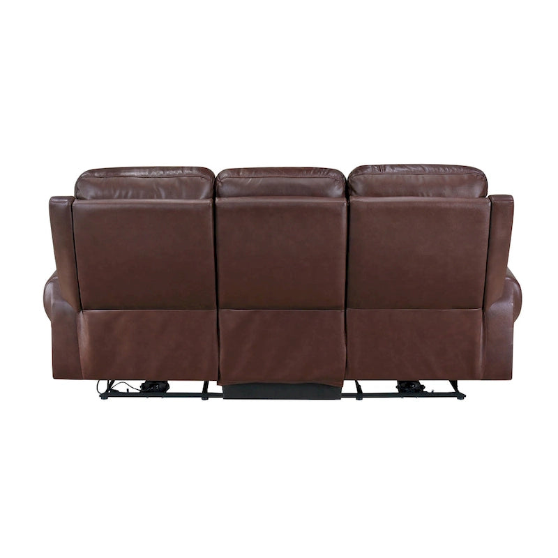 Canapé inclinable électrique double Michael de 208 cm (82 pouces), port USB, cuir pleine fleur marron