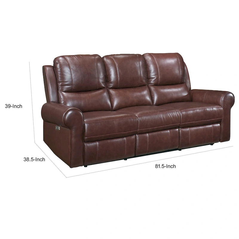 Canapé inclinable électrique double Michael de 208 cm (82 pouces), port USB, cuir pleine fleur marron