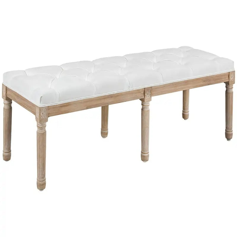 HOMCOM 46 Banc de chevet capitonné blanc crème, avec rembourrage épais et pieds en bois