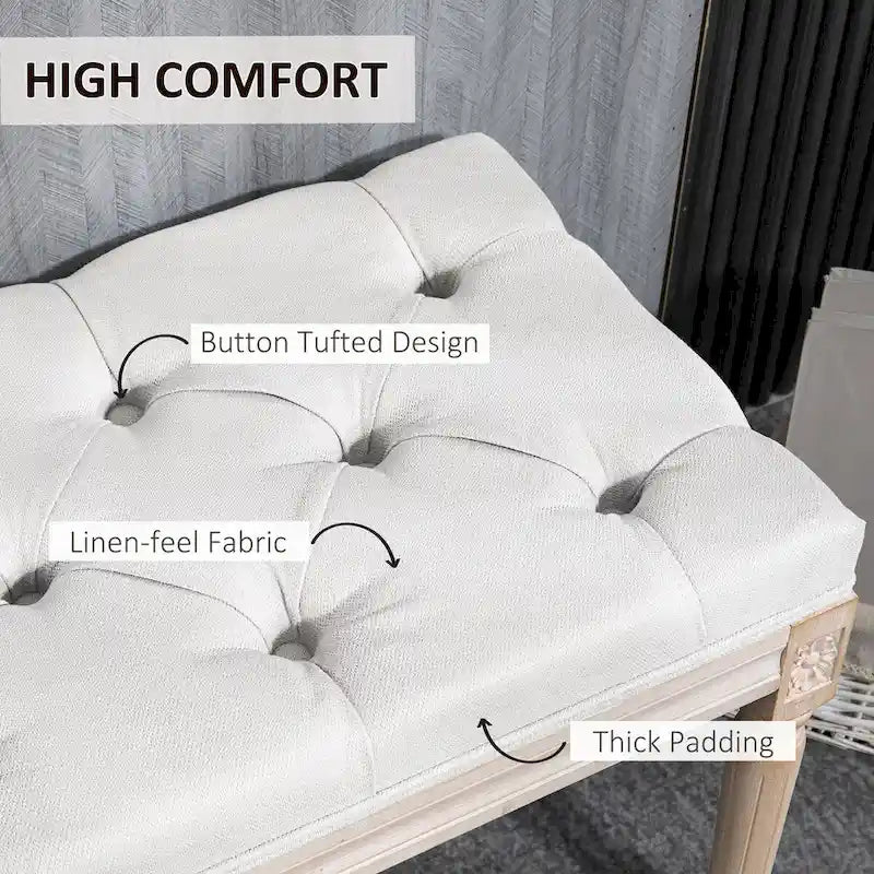 HOMCOM 46 Banc de chevet capitonné blanc crème, avec rembourrage épais et pieds en bois