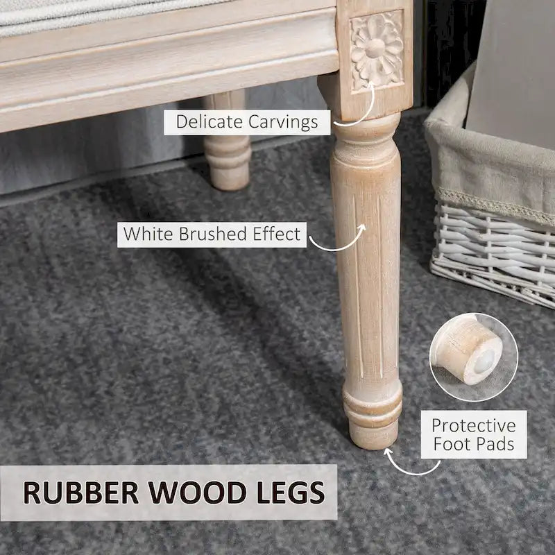 HOMCOM 46 Banc de chevet capitonné blanc crème, avec rembourrage épais et pieds en bois