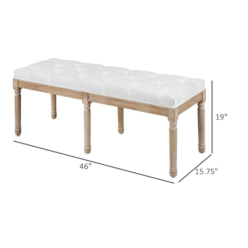 HOMCOM 46 Banc de chevet capitonné blanc crème, avec rembourrage épais et pieds en bois