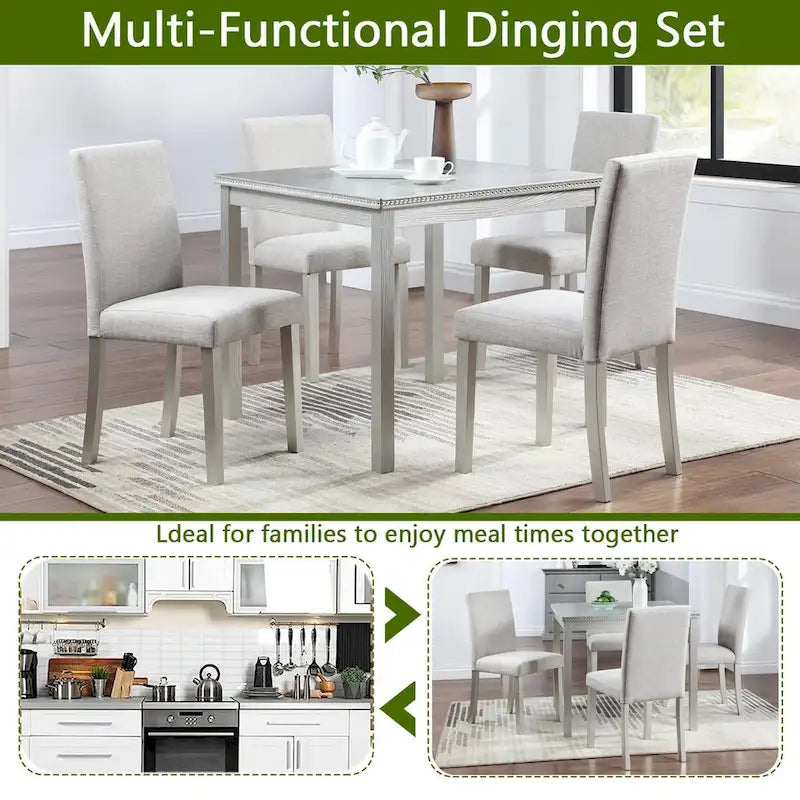 Ensemble table et chaises carrées en bois pour salle à manger, table de cuisine pour petits espaces, table à manger pour 4 personnes