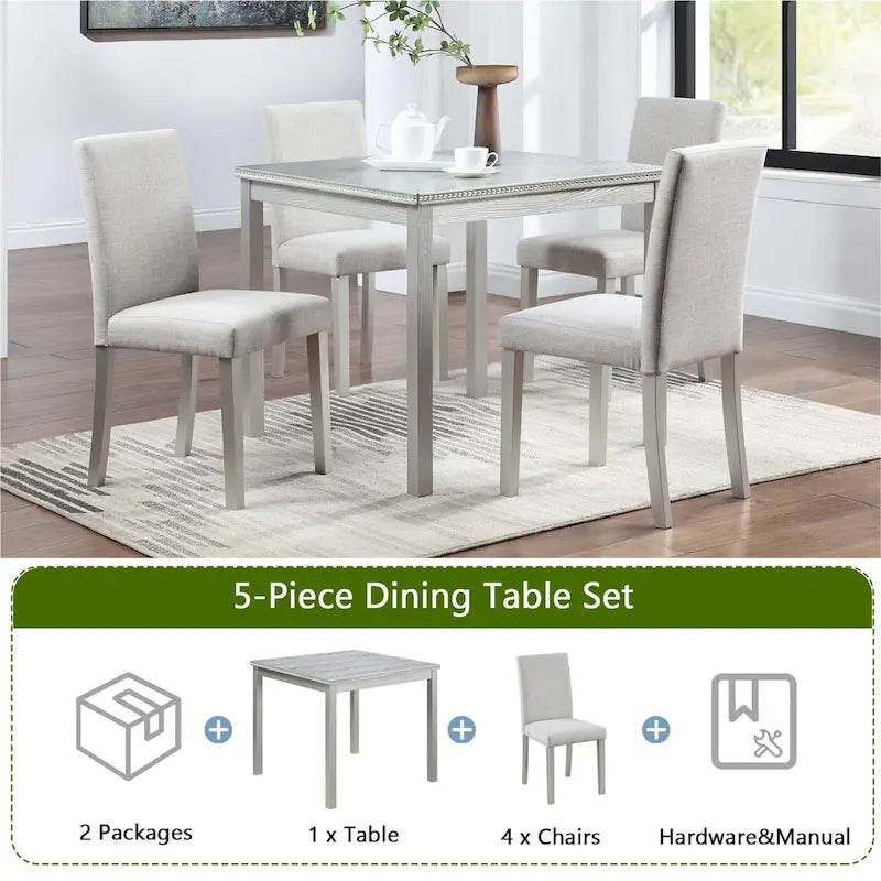 Ensemble table et chaises carrées en bois pour salle à manger, table de cuisine pour petits espaces, table à manger pour 4 personnes