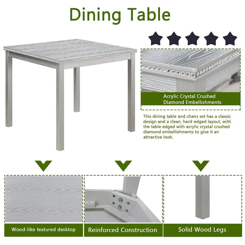 Ensemble table et chaises carrées en bois pour salle à manger, table de cuisine pour petits espaces, table à manger pour 4 personnes