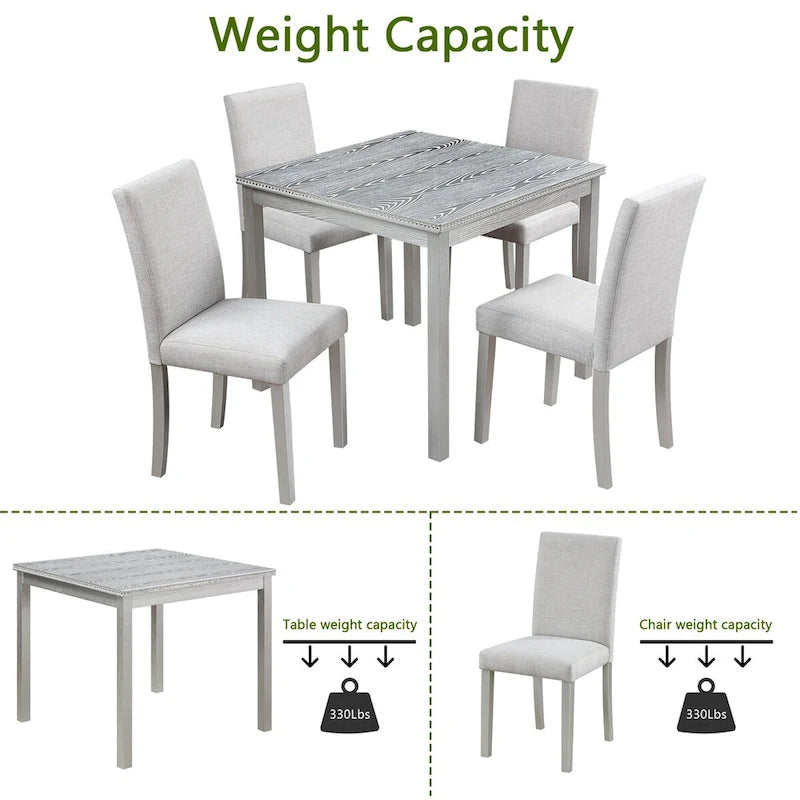 Ensemble table et chaises carrées en bois pour salle à manger, table de cuisine pour petits espaces, table à manger pour 4 personnes