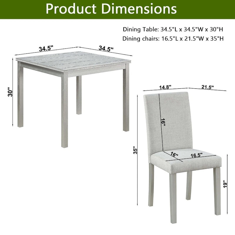 Ensemble table et chaises carrées en bois pour salle à manger, table de cuisine pour petits espaces, table à manger pour 4 personnes