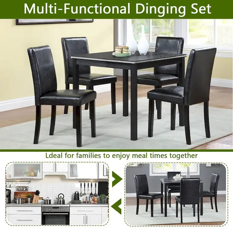 Ensemble table et chaises carrées en bois pour salle à manger, table de cuisine pour petits espaces, table à manger pour 4 personnes