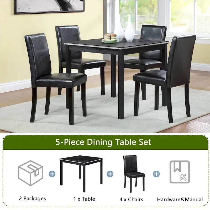 Ensemble table et chaises carrées en bois pour salle à manger, table de cuisine pour petits espaces, table à manger pour 4 personnes