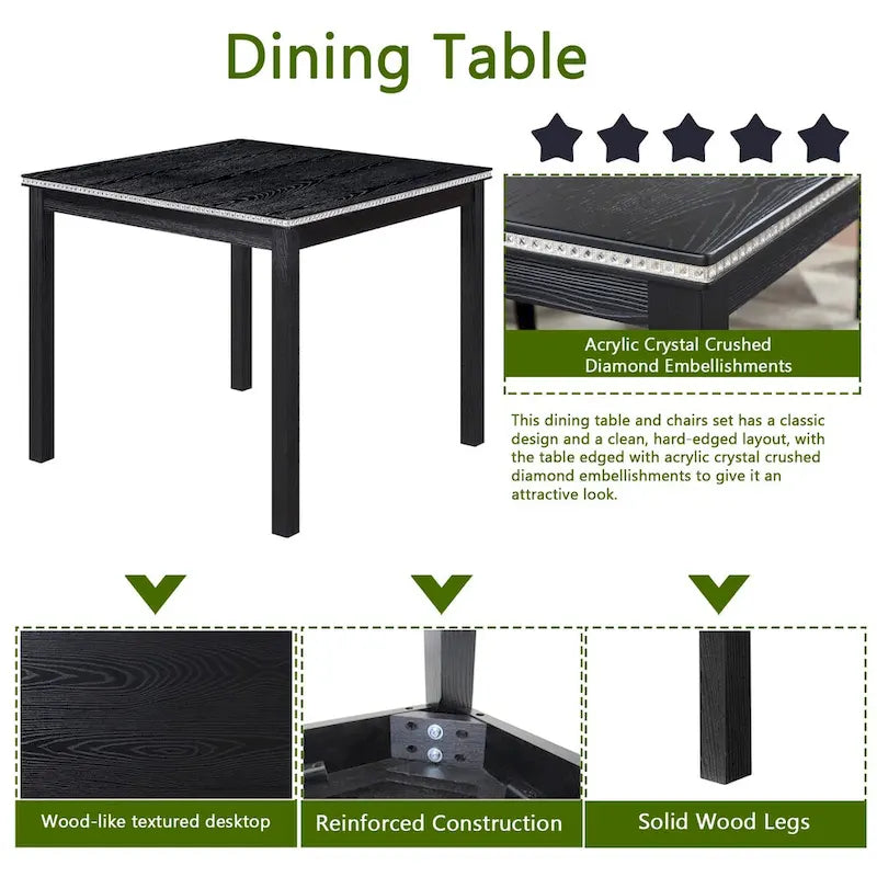 Ensemble table et chaises carrées en bois pour salle à manger, table de cuisine pour petits espaces, table à manger pour 4 personnes