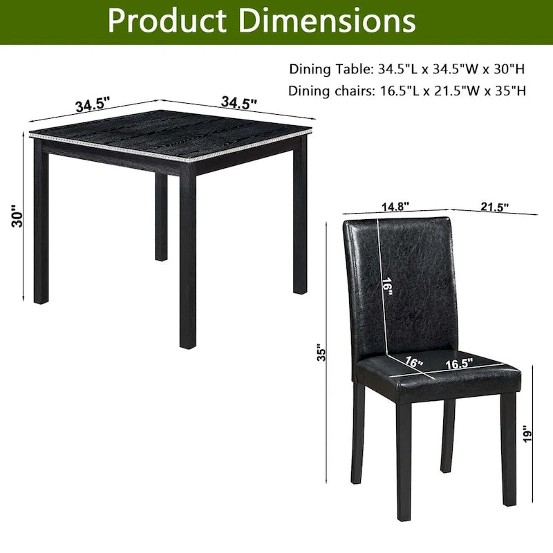 Ensemble table et chaises carrées en bois pour salle à manger, table de cuisine pour petits espaces, table à manger pour 4 personnes