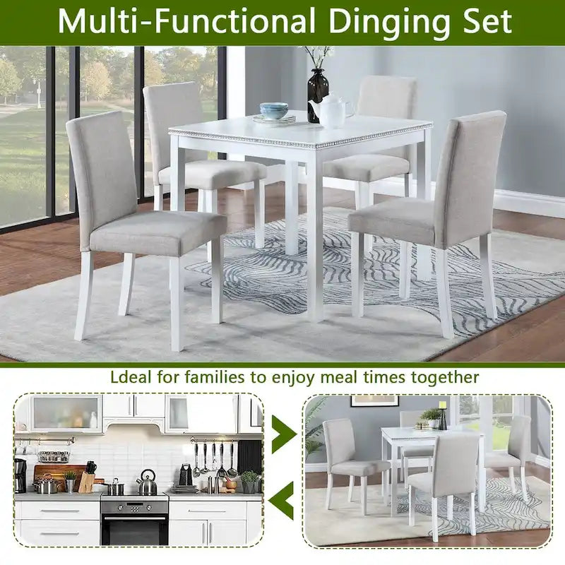Ensemble table et chaises carrées en bois pour salle à manger, table de cuisine pour petits espaces, table à manger pour 4 personnes