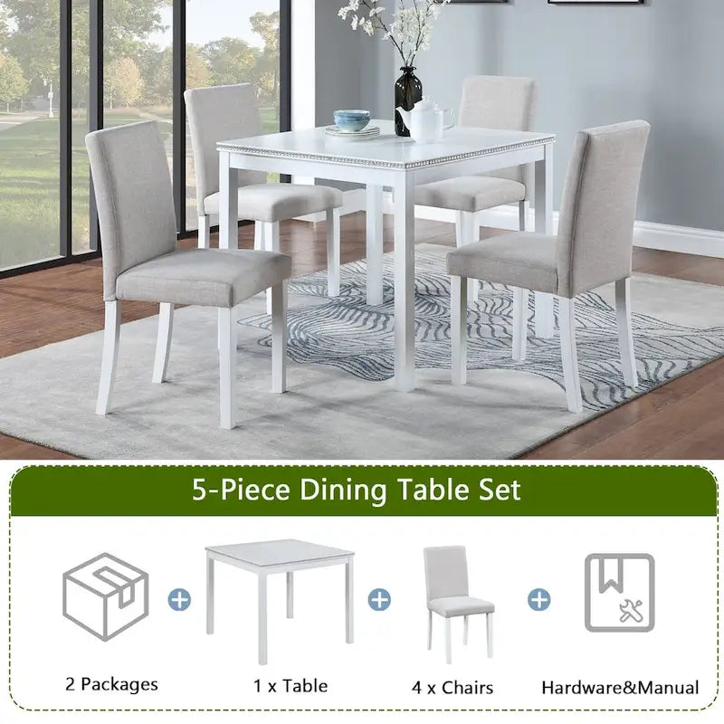 Ensemble table et chaises carrées en bois pour salle à manger, table de cuisine pour petits espaces, table à manger pour 4 personnes