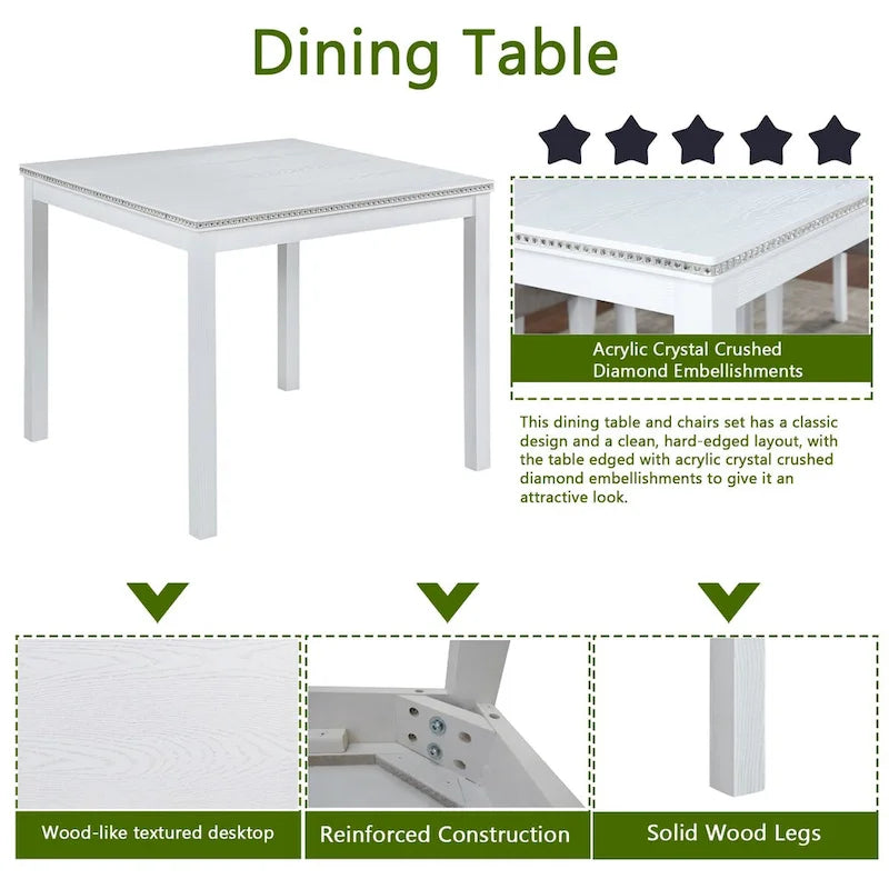 Ensemble table et chaises carrées en bois pour salle à manger, table de cuisine pour petits espaces, table à manger pour 4 personnes