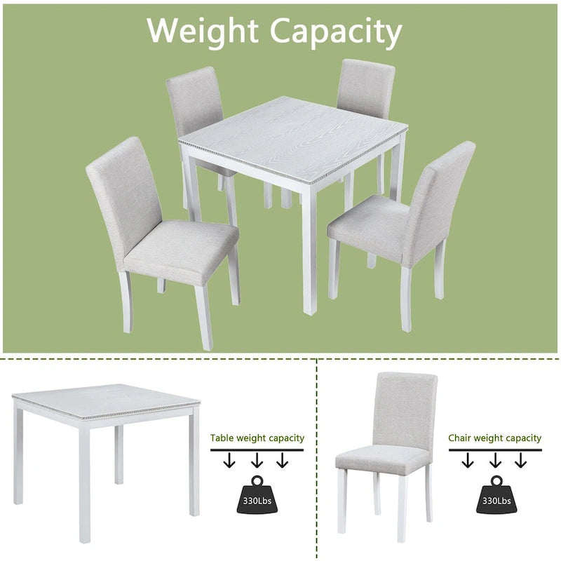 Ensemble table et chaises carrées en bois pour salle à manger, table de cuisine pour petits espaces, table à manger pour 4 personnes
