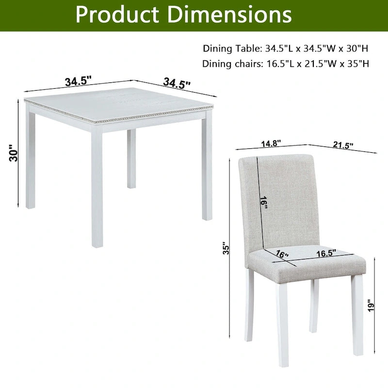 Ensemble table et chaises carrées en bois pour salle à manger, table de cuisine pour petits espaces, table à manger pour 4 personnes