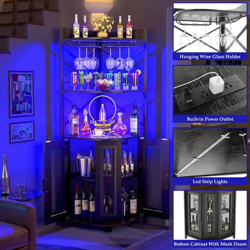 Buffet d'angle avec étagère supérieure et rangements