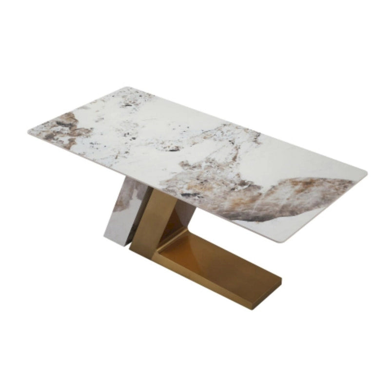 Ensemble table à manger contemporaine en marbre doré de 71 pouces avec 6 chaises