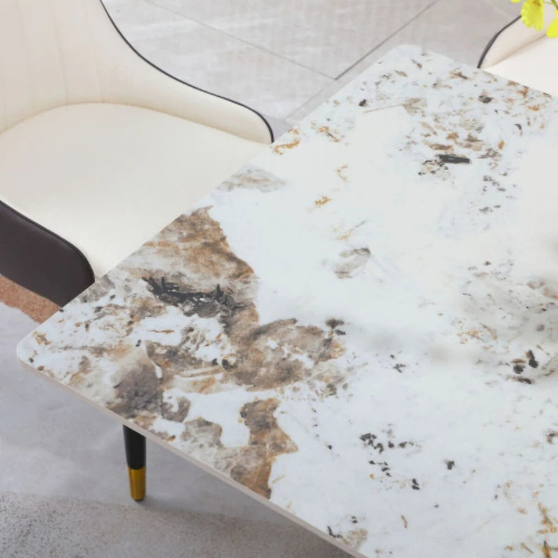 Ensemble table à manger contemporaine en marbre doré de 71 pouces avec 6 chaises