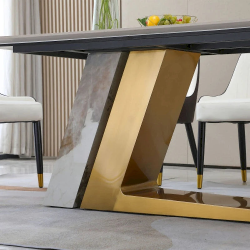 Ensemble table à manger contemporaine en marbre doré de 71 pouces avec 6 chaises