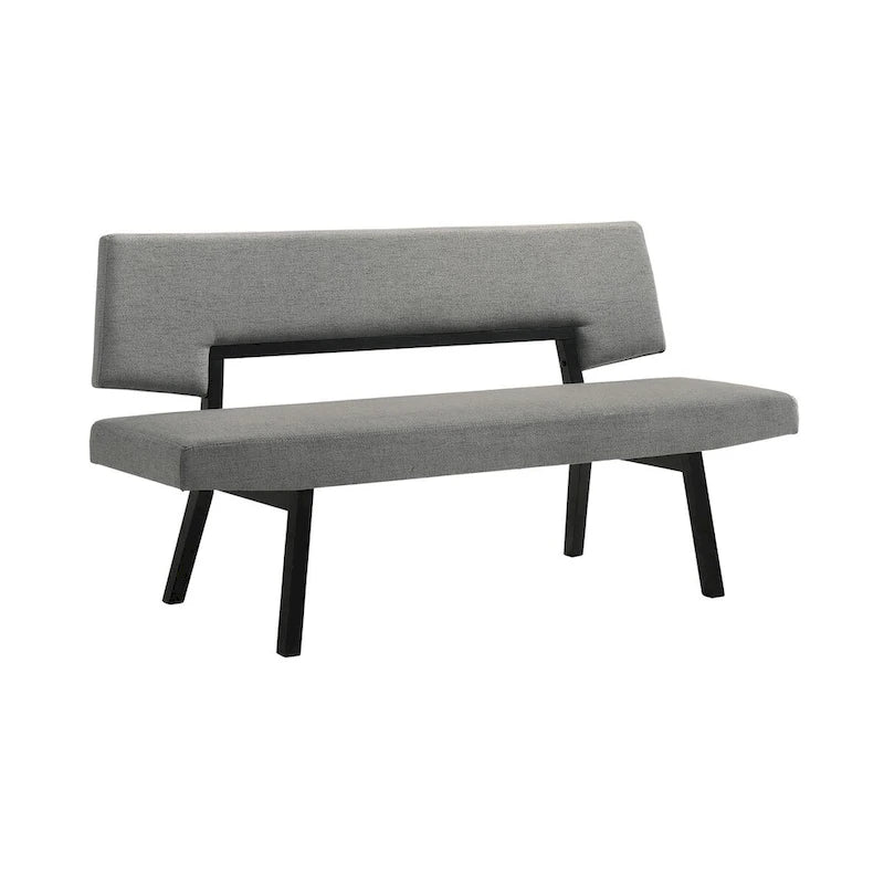 Banc de salle à manger Yumi 63 pouces, assise et dossier en tissu gris anthracite, noir