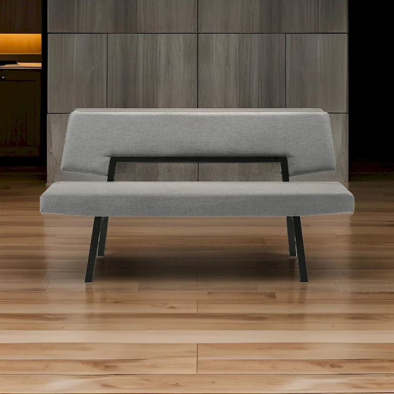 Banc de salle à manger Yumi 63 pouces, assise et dossier en tissu gris anthracite, noir