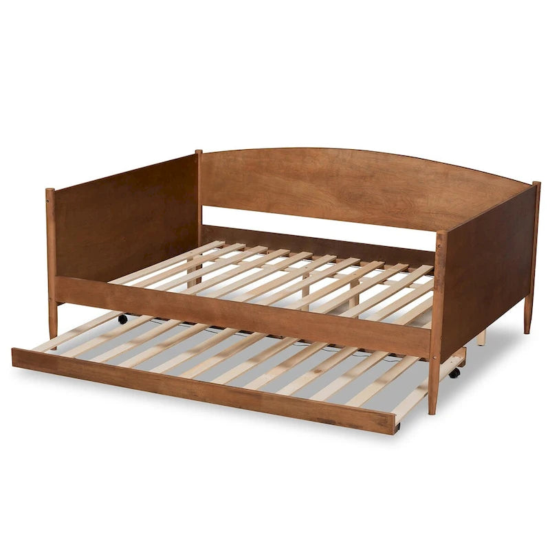 Lit de jour Veles moderne en bois fini frêne et noyer, format double, avec lit gigogne