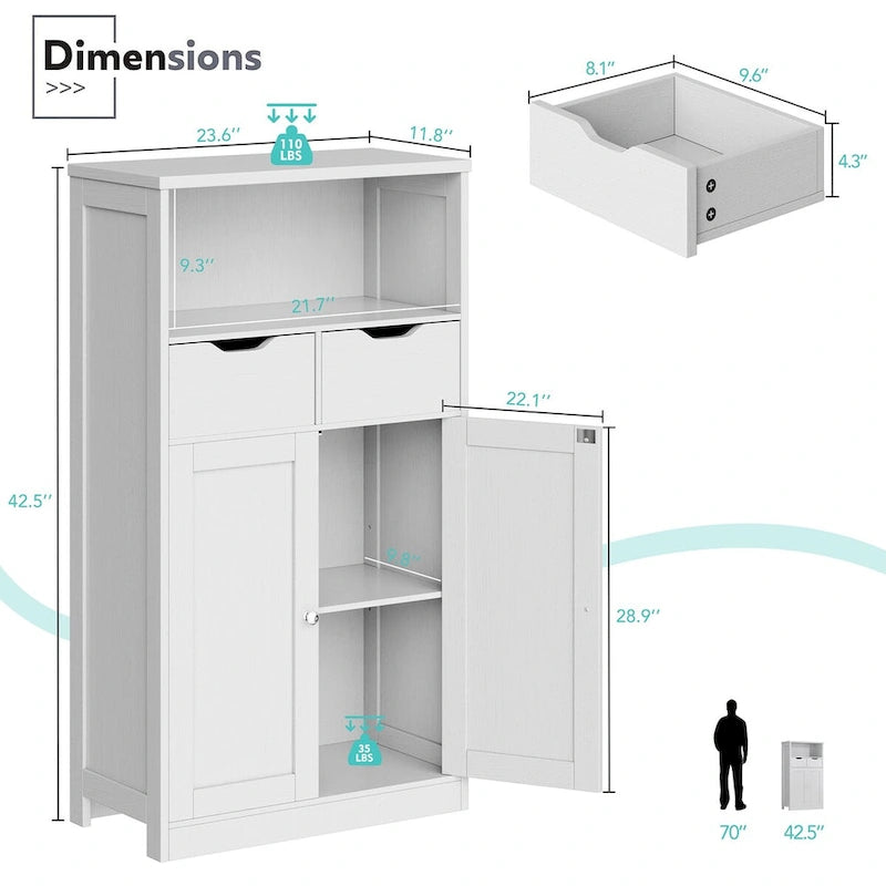 Meuble de rangement de salle de bain Futzca, armoire garde-manger autoportante avec 2 tiroirs