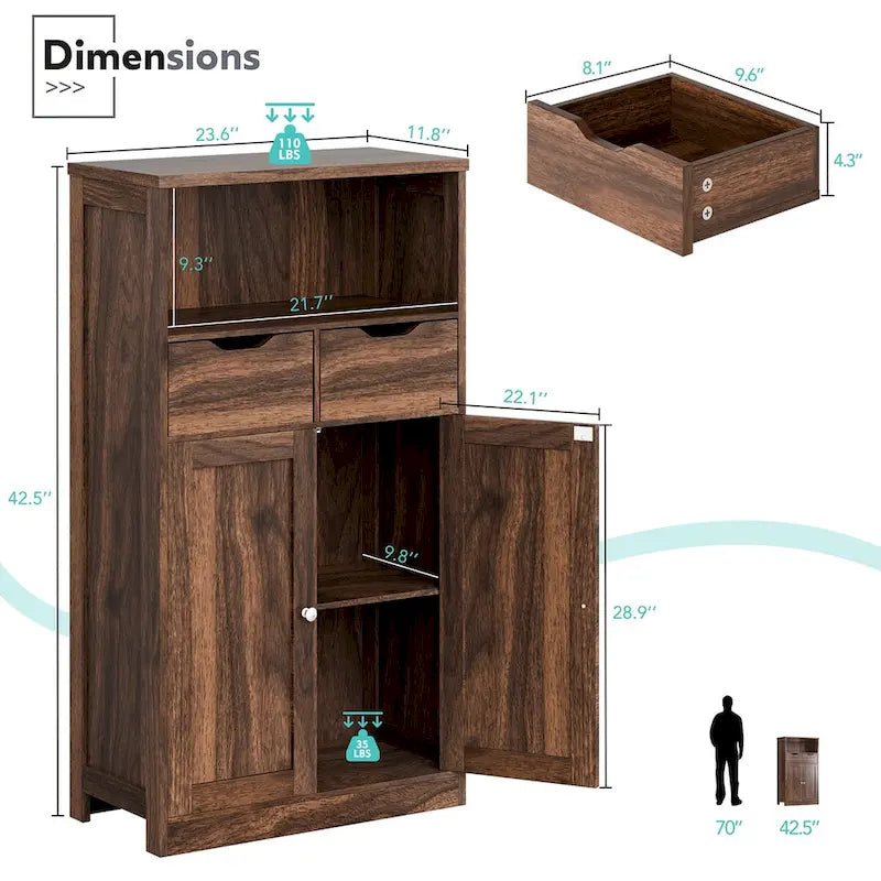 Meuble de rangement de salle de bain Futzca, armoire garde-manger autoportante avec 2 tiroirs