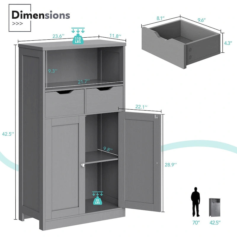 Meuble de rangement de salle de bain Futzca, armoire garde-manger autoportante avec 2 tiroirs
