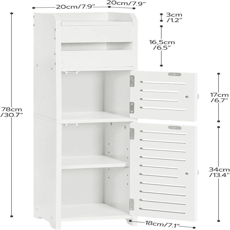 Petit meuble de rangement pour salle de bain avec porte - 7,9 cm (P) x 7,9 cm (L) x 30,7 cm (H)