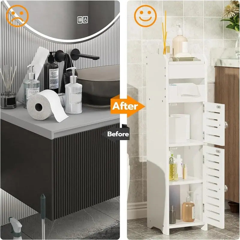 Petit meuble de rangement pour salle de bain avec porte - 7,9 cm (P) x 7,9 cm (L) x 30,7 cm (H)