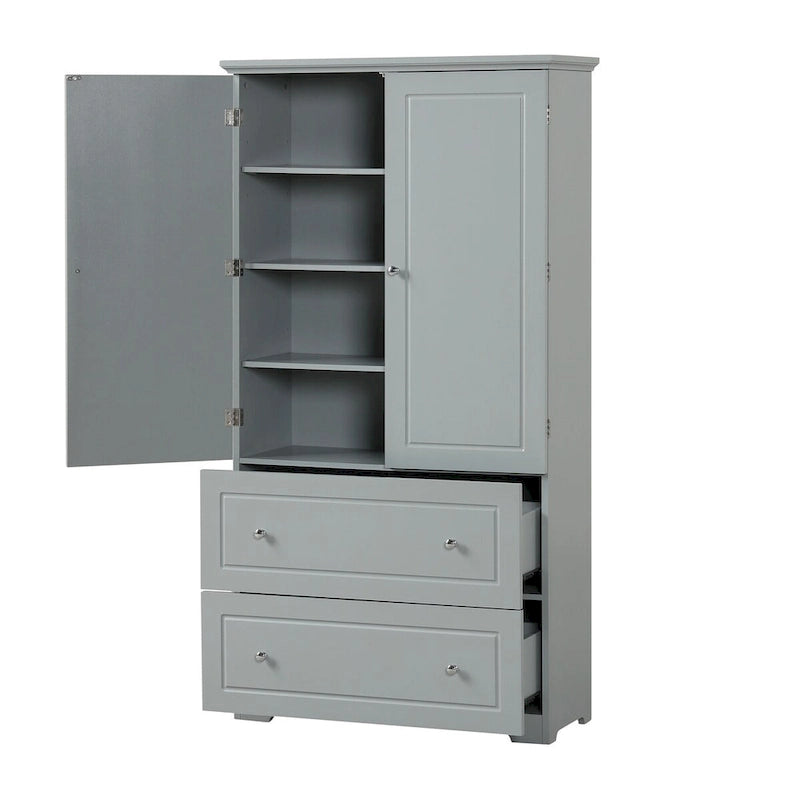 Armoire de rangement de salle de bain haute, avec deux portes et tiroirs, étagère réglable