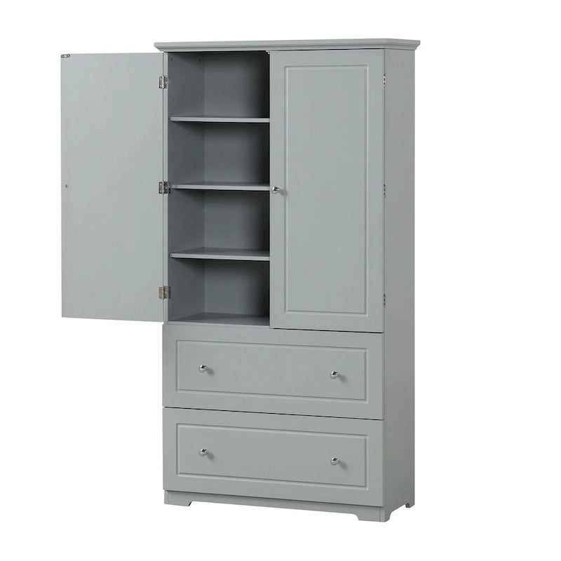 Armoire de rangement de salle de bain haute, avec deux portes et tiroirs, étagère réglable