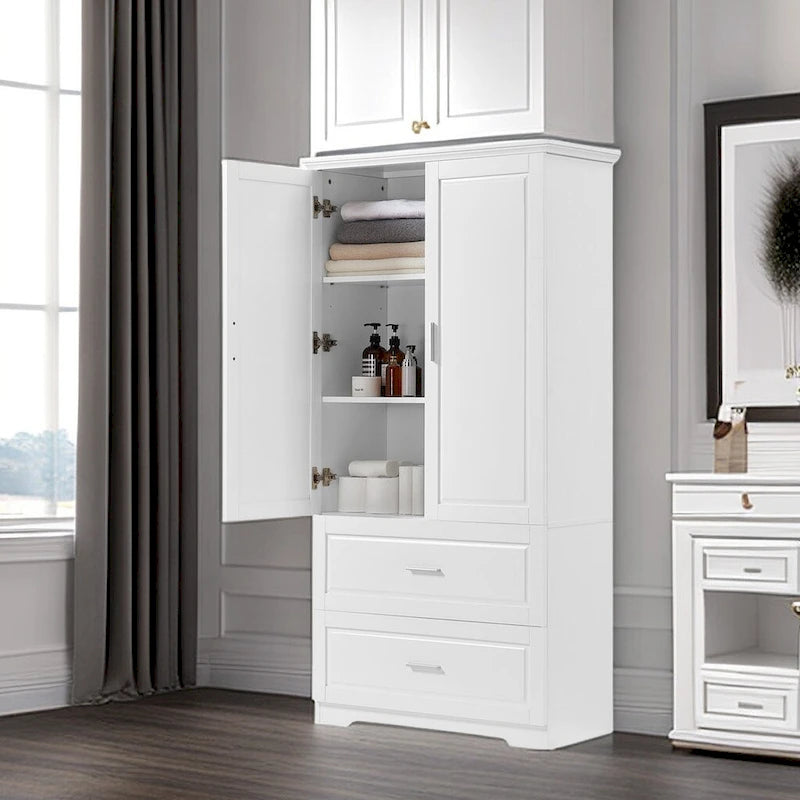 Armoire de rangement de salle de bain haute, avec deux portes et tiroirs, étagère réglable