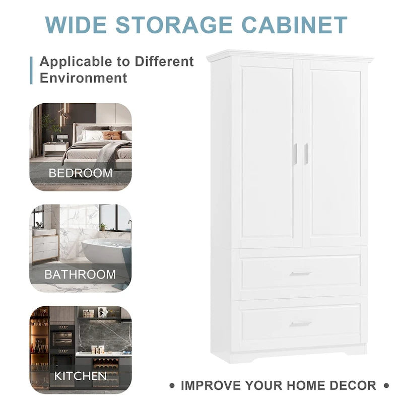 Armoire de rangement de salle de bain haute, avec deux portes et tiroirs, étagère réglable
