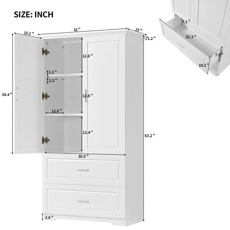 Armoire de rangement large avec 2 portes et 2 tiroirs