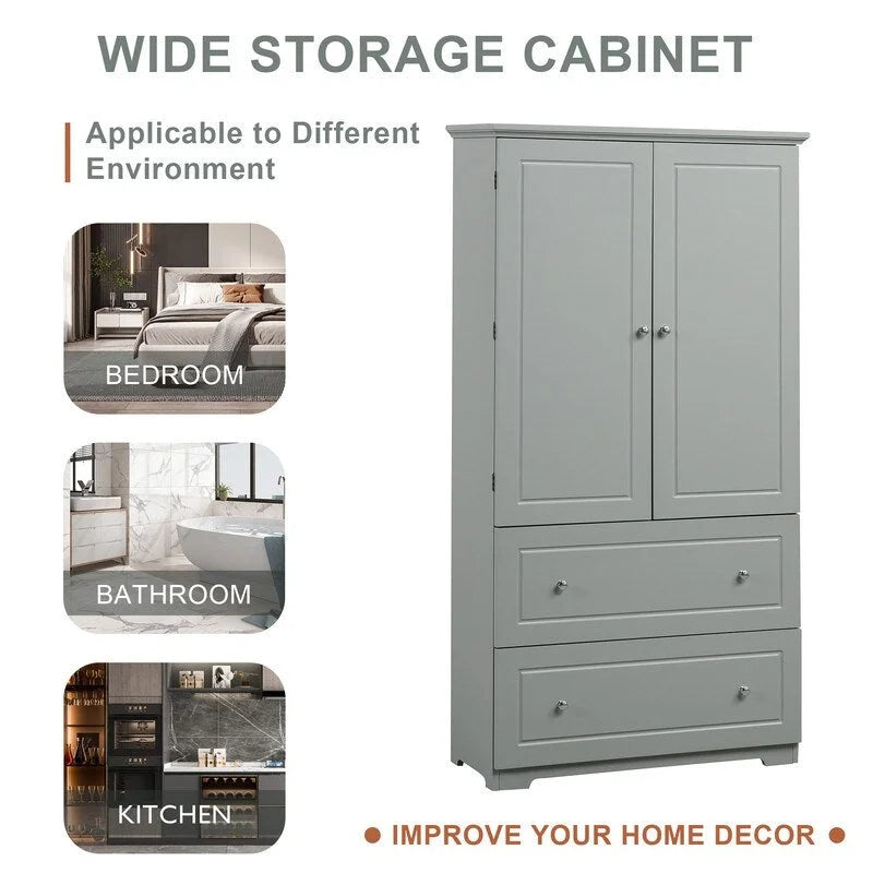 Armoire de rangement large avec 2 portes et 2 tiroirs