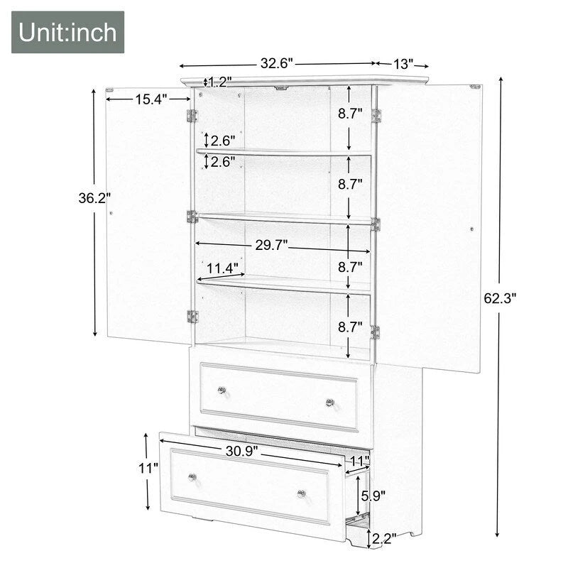 Armoire de rangement large avec 2 portes et 2 tiroirs