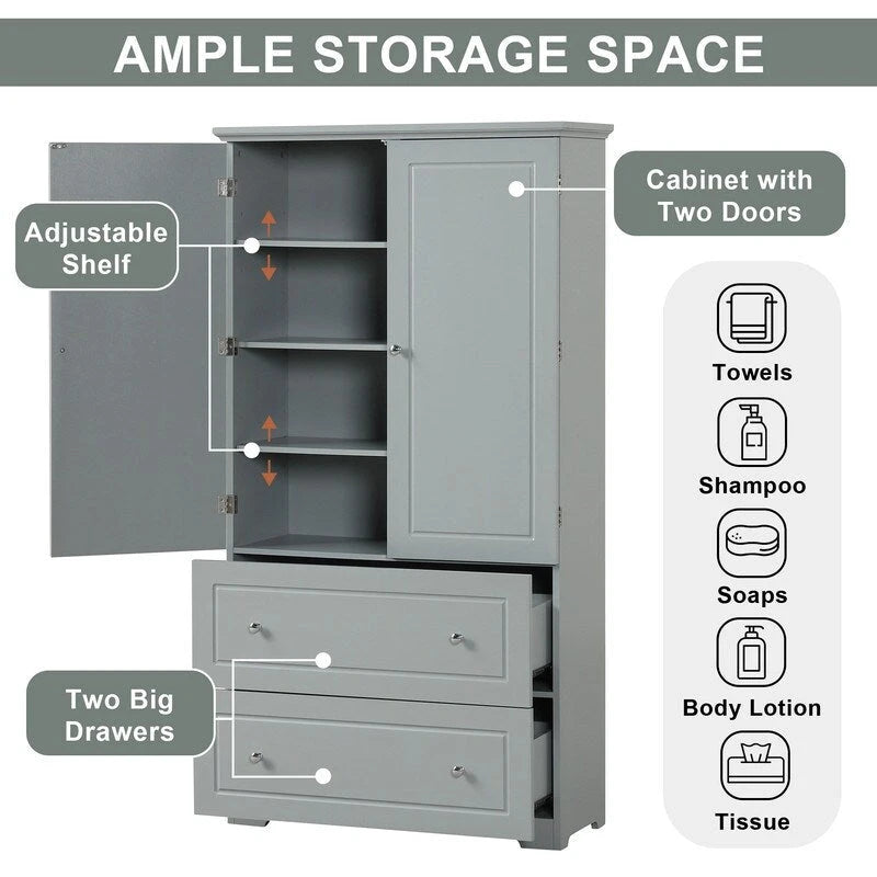 Armoire de rangement large avec 2 portes et 2 tiroirs