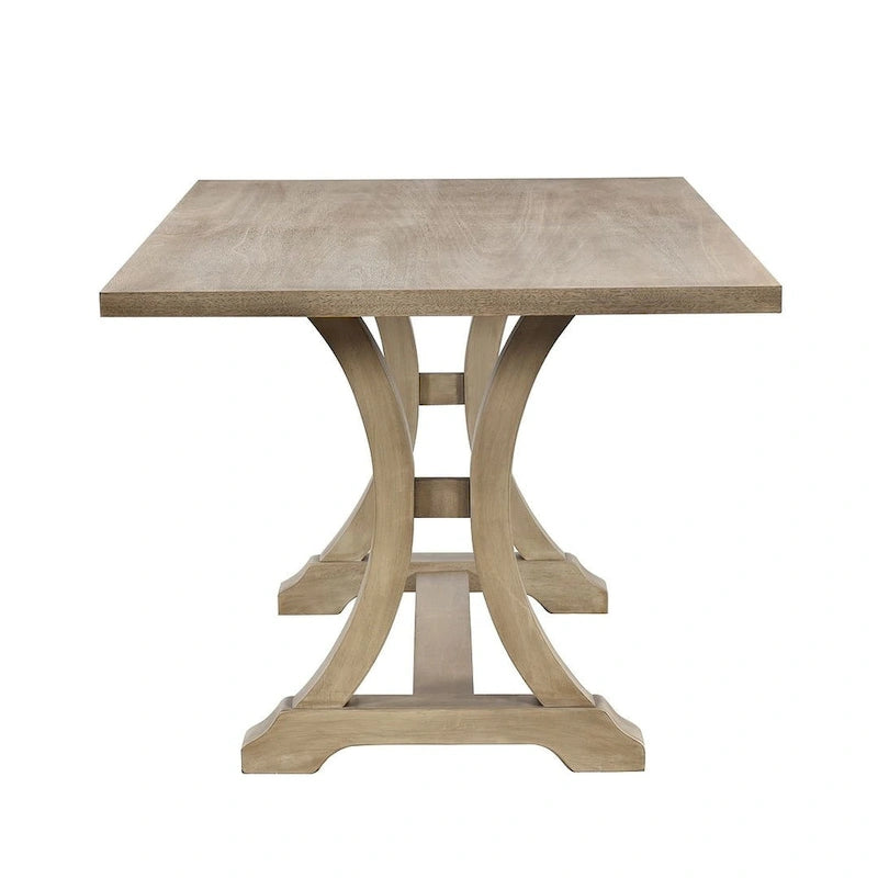 Ensemble de salle à manger de style campagnard 6 pièces pour 6 personnes - Table rectangulaire à tréteaux avec chaises et banc