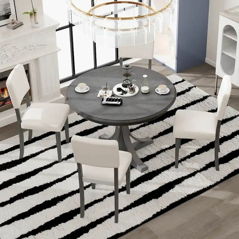 Ensemble de salle à manger rond rétro 5 pièces pour 4 personnes avec 4 chaises rembourrées