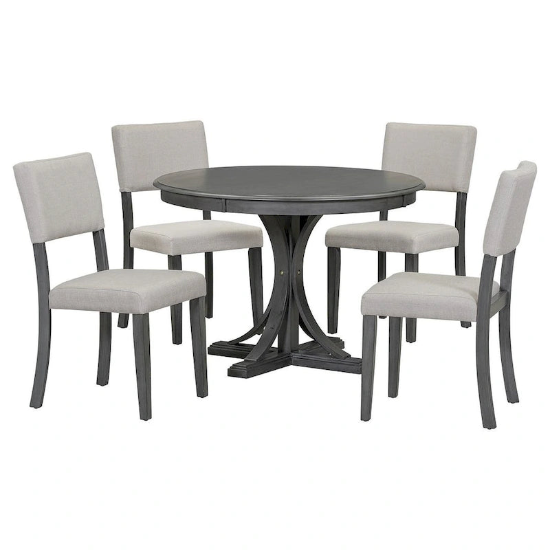 Ensemble de salle à manger rond rétro 5 pièces pour 4 personnes avec 4 chaises rembourrées