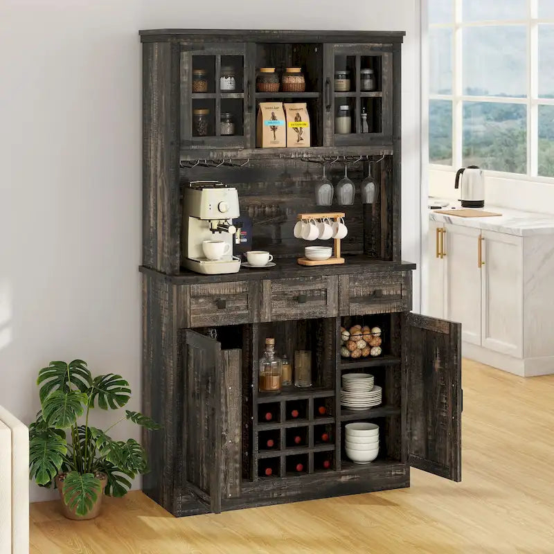 Buffet garde-manger 72 avec vaisselier, meuble de rangement de cuisine autoportant