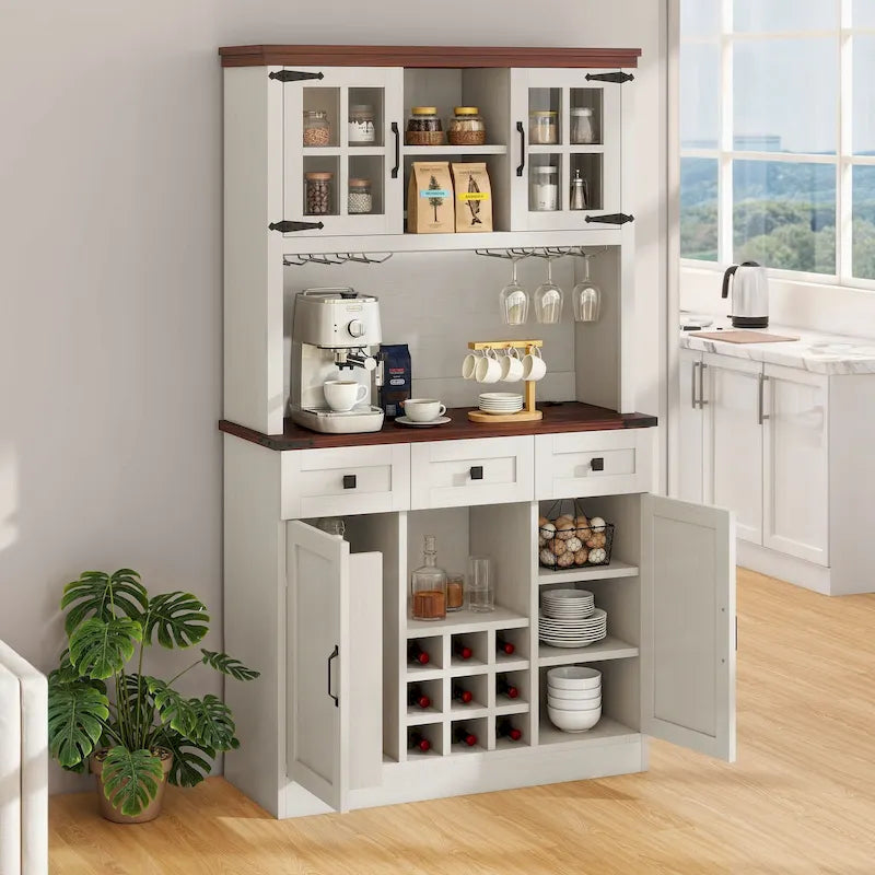 Buffet garde-manger 72 avec vaisselier, meuble de rangement de cuisine autoportant