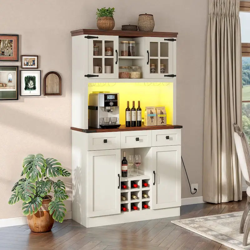 Buffet garde-manger 72 avec vaisselier, meuble de rangement de cuisine autoportant
