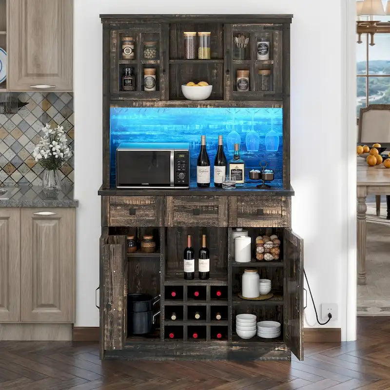 Buffet garde-manger 72 avec vaisselier, meuble de rangement de cuisine autoportant