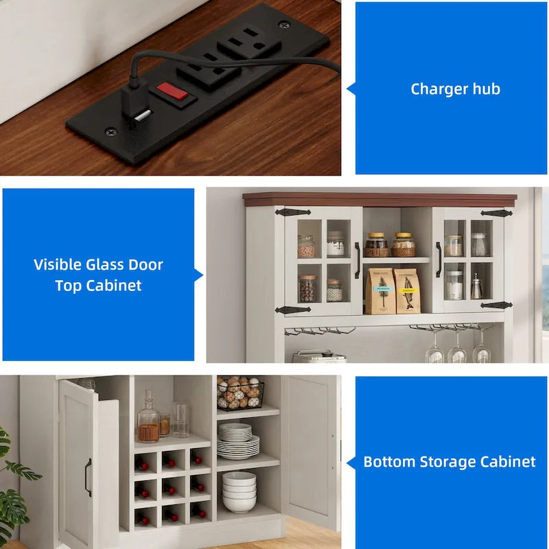 Buffet garde-manger 72 avec vaisselier, meuble de rangement de cuisine autoportant