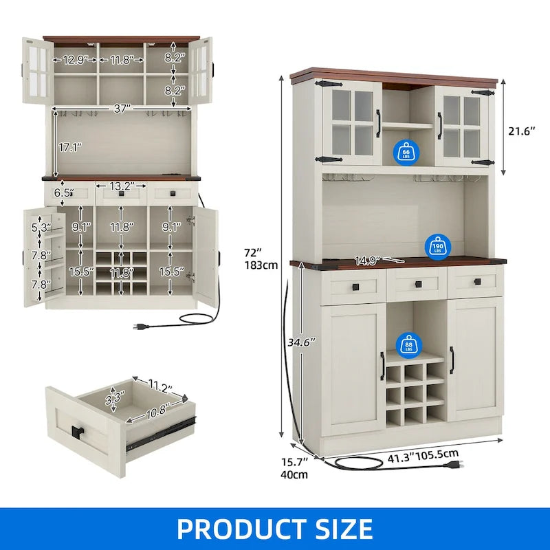 Buffet garde-manger 72 avec vaisselier, meuble de rangement de cuisine autoportant